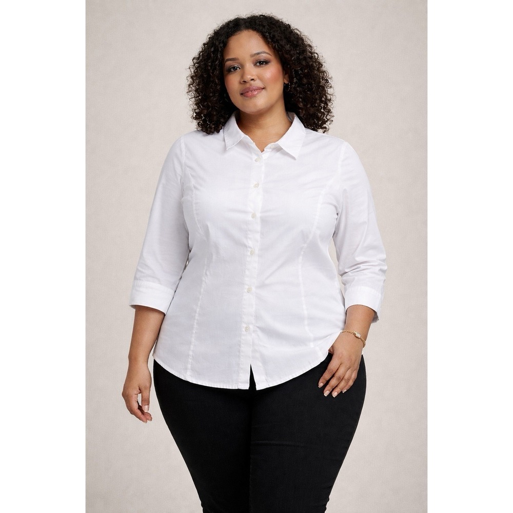 NEW‎ Jessica London Womens White 3/4 Sleeve Button-Down Shirt 26 Plus